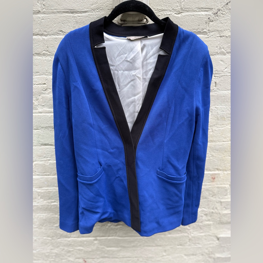 Gorgeous Euc Women’s Misrili Blue Blazer With Black Trim And Notched Lapels